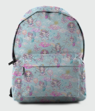 tissu bleu avec fée - idée sac à dos